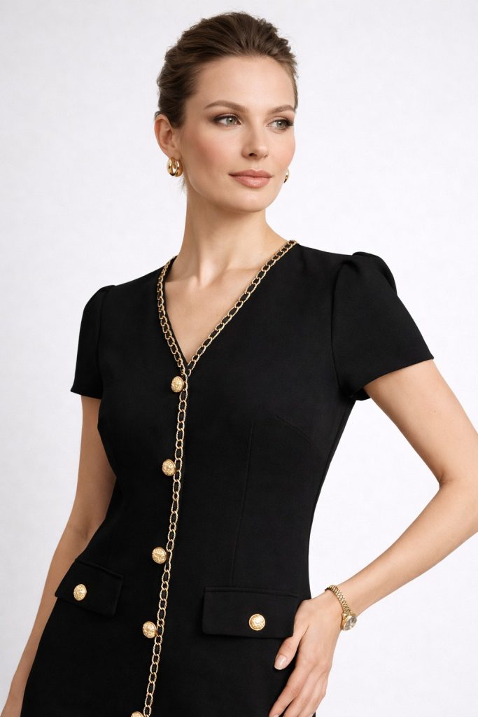 EKOL Metal Aksesuar Detaylı Elbise  6102 - Siyah