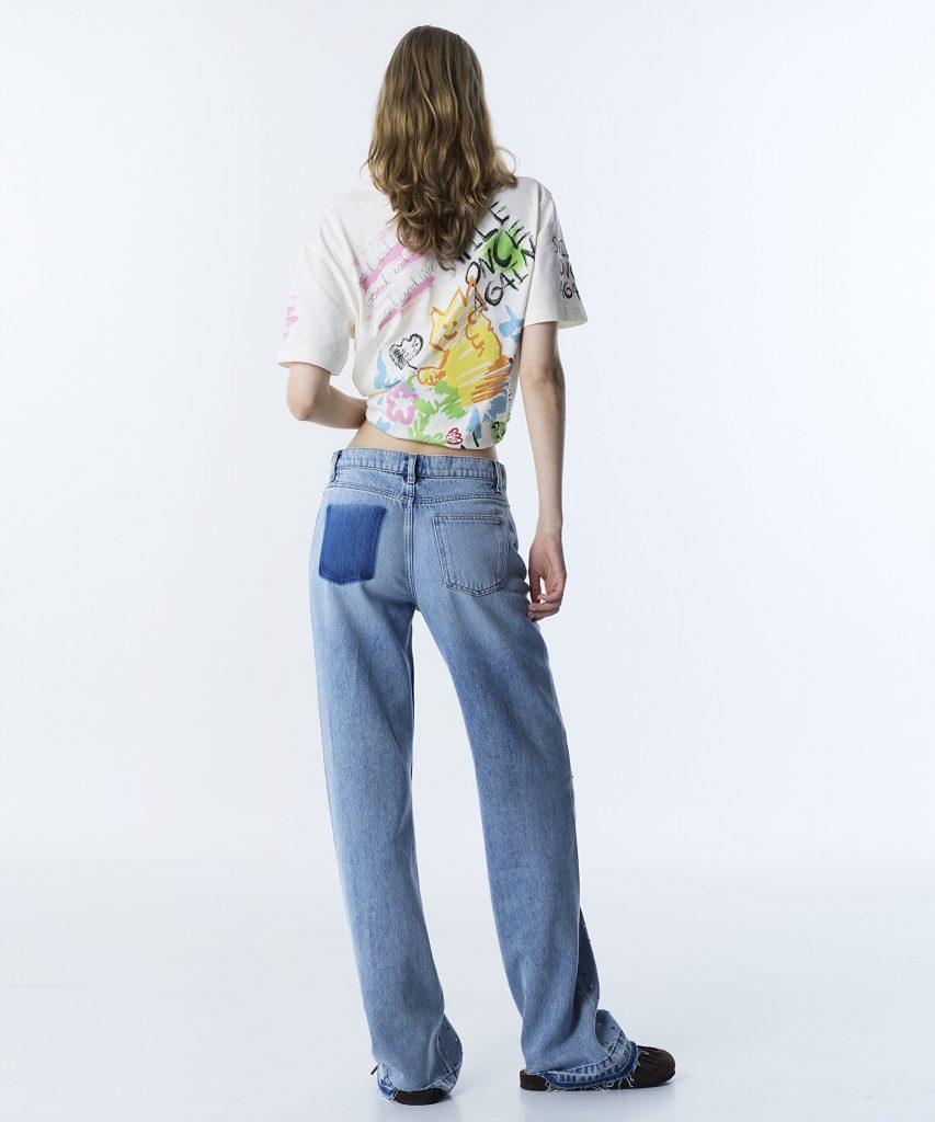 TWİST Renkli Hotfix Baskılı Wide Leg Jean Pantolon TS1260018031 - A.İNDİGO