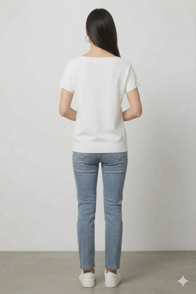 ON TRİKO Kayık Yaka Kısa Kollu Bluz 76370 - Beyaz