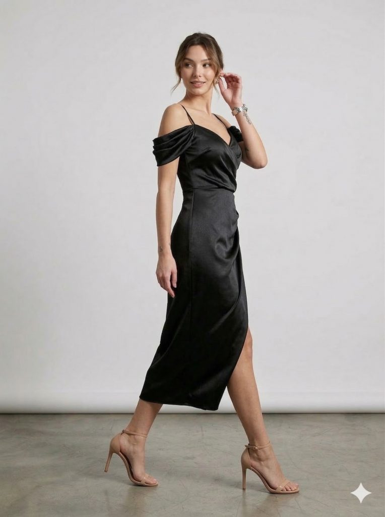 MİRAM Kol Detaylı Yırtmaçlı Abiye 4119 - Siyah