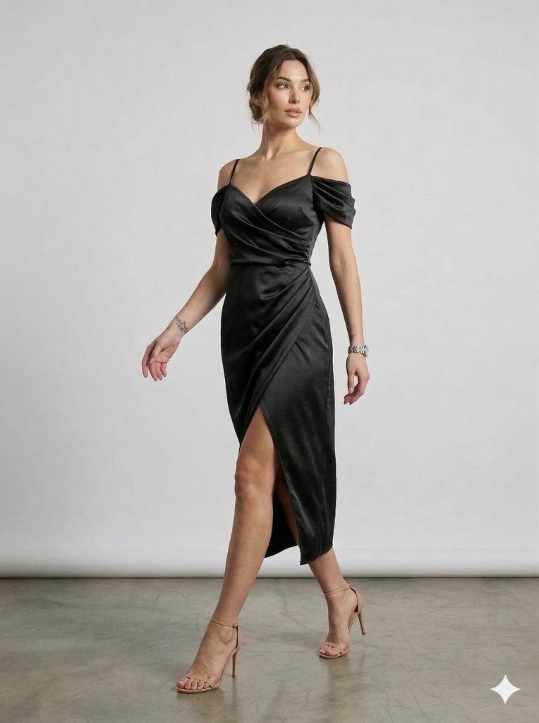 MİRAM Kol Detaylı Yırtmaçlı Abiye 4119 - Siyah