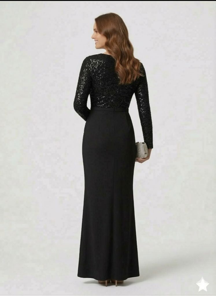 DORİDORCA Pul Payetli Çapraz Yırtmaçlı Elbise 5033 B.B - Siyah