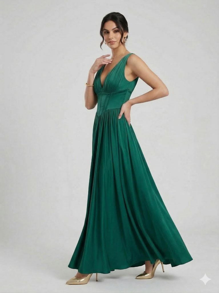 DORİDORCA Korse Detaylı Arkadan Bağlamalı Elbise 7091 - YEŞİL