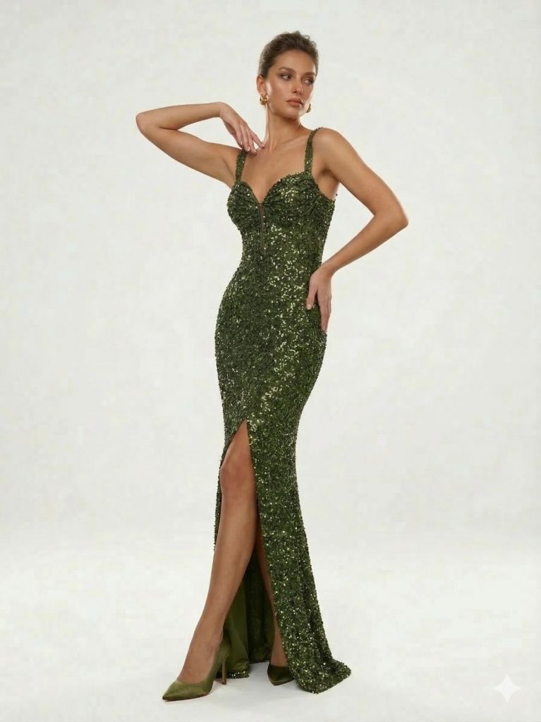 FİMKA Pul Payetli Askılı Abiye  58035 - HAKİ