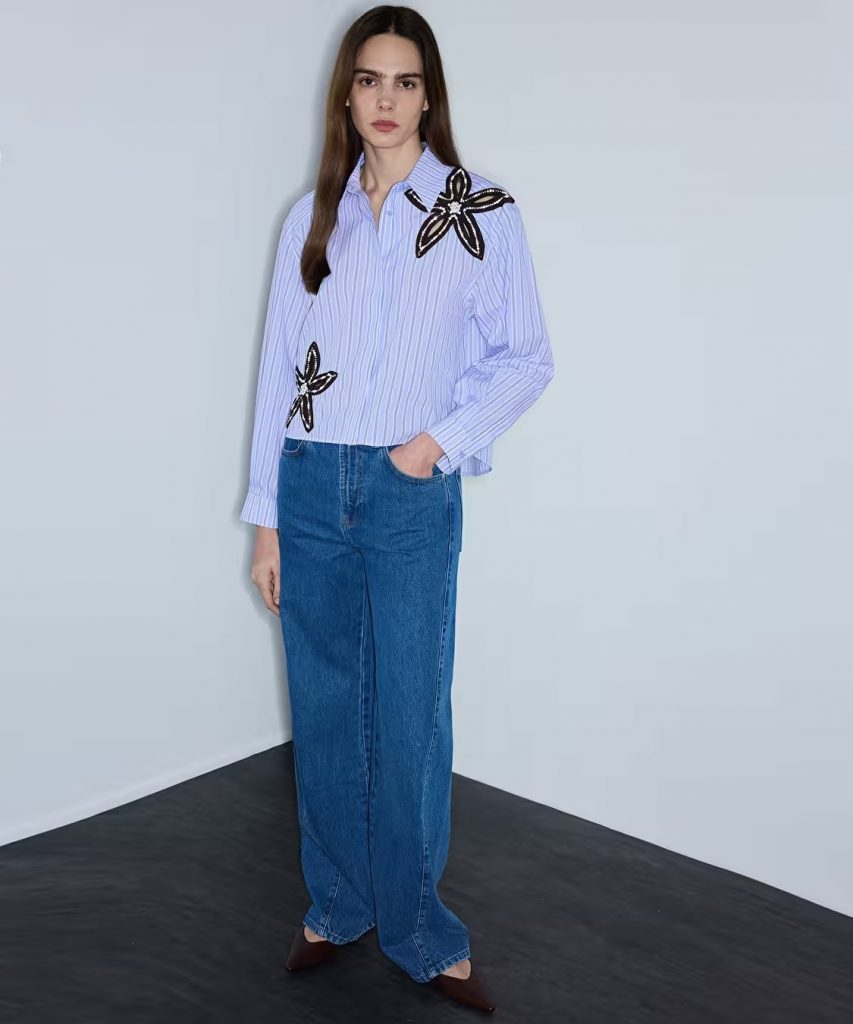 İPEKYOL Aplikeli Cutout Gömlek IS1260025243 - A.MAVİ