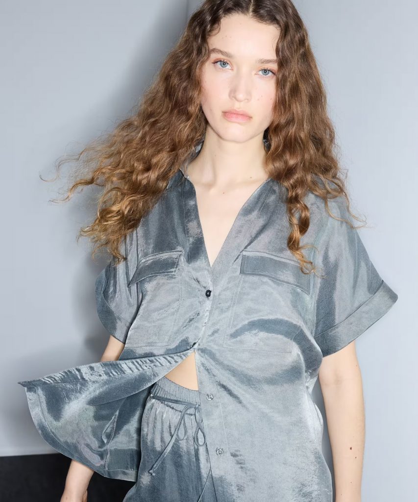 İPEKYOL Parlak Dokulu Wide Leg Pantolon IS1260003245 - GRİ