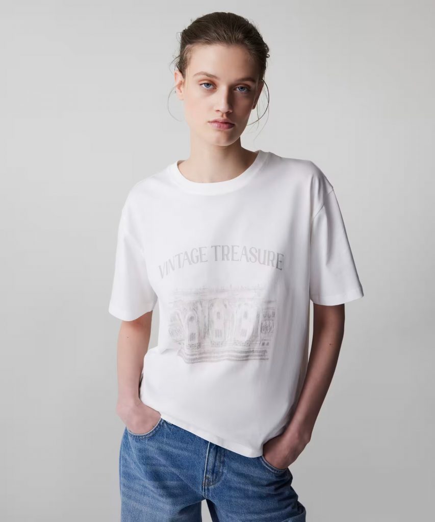 İPEKYOL Havyar Baskılı Tişört IS1260070108 - KIR.BEYAZ