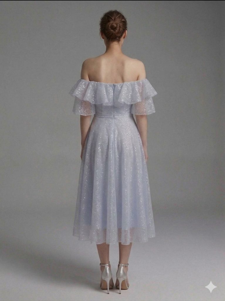 DORİDORCA Tül Detaylı Abiye Elbise  6013 - MAVİ