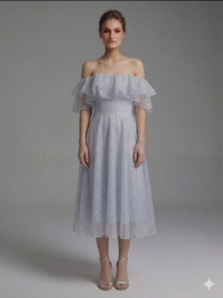 DORİDORCA Tül Detaylı Abiye Elbise  6013 - MAVİ