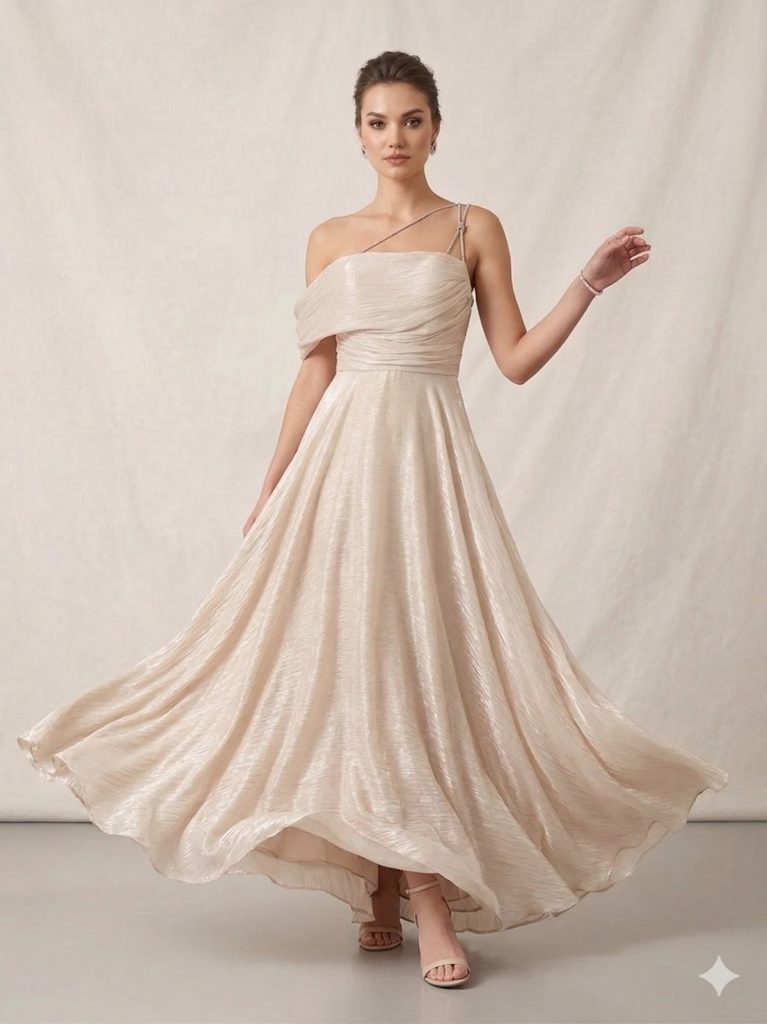 DORİDORCA Taş Askılı Parlak Elbise 7043 - TAŞ