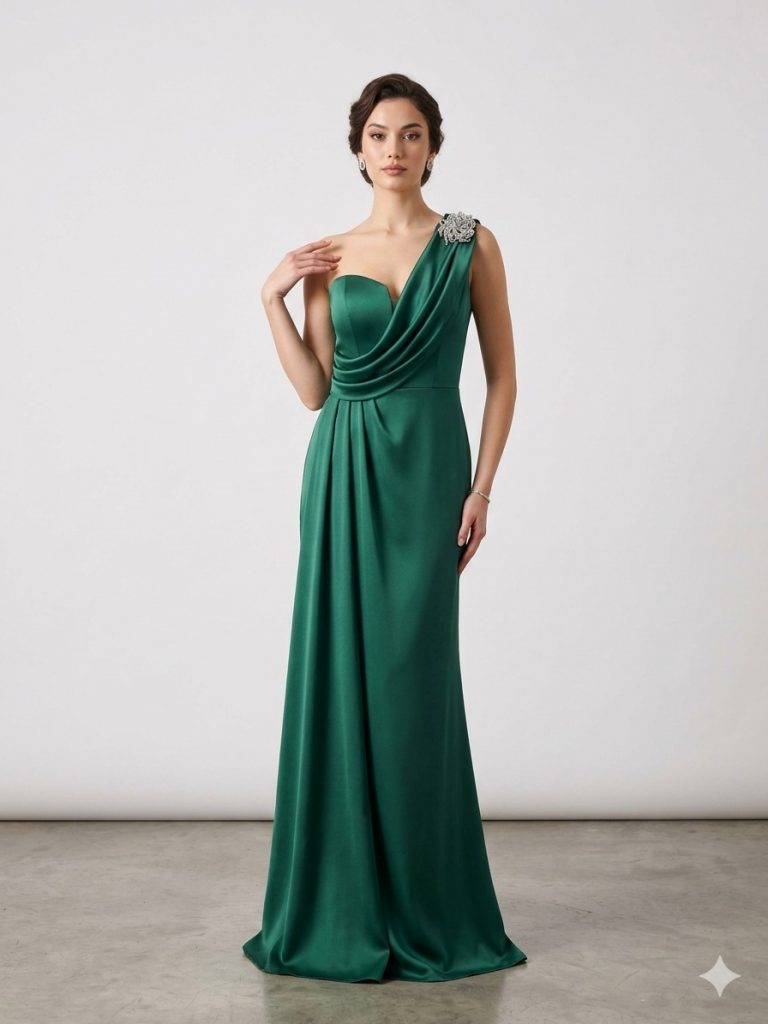 ALFABETA Aksesuar Detaylı Abiye Elbise 6017 - YEŞİL