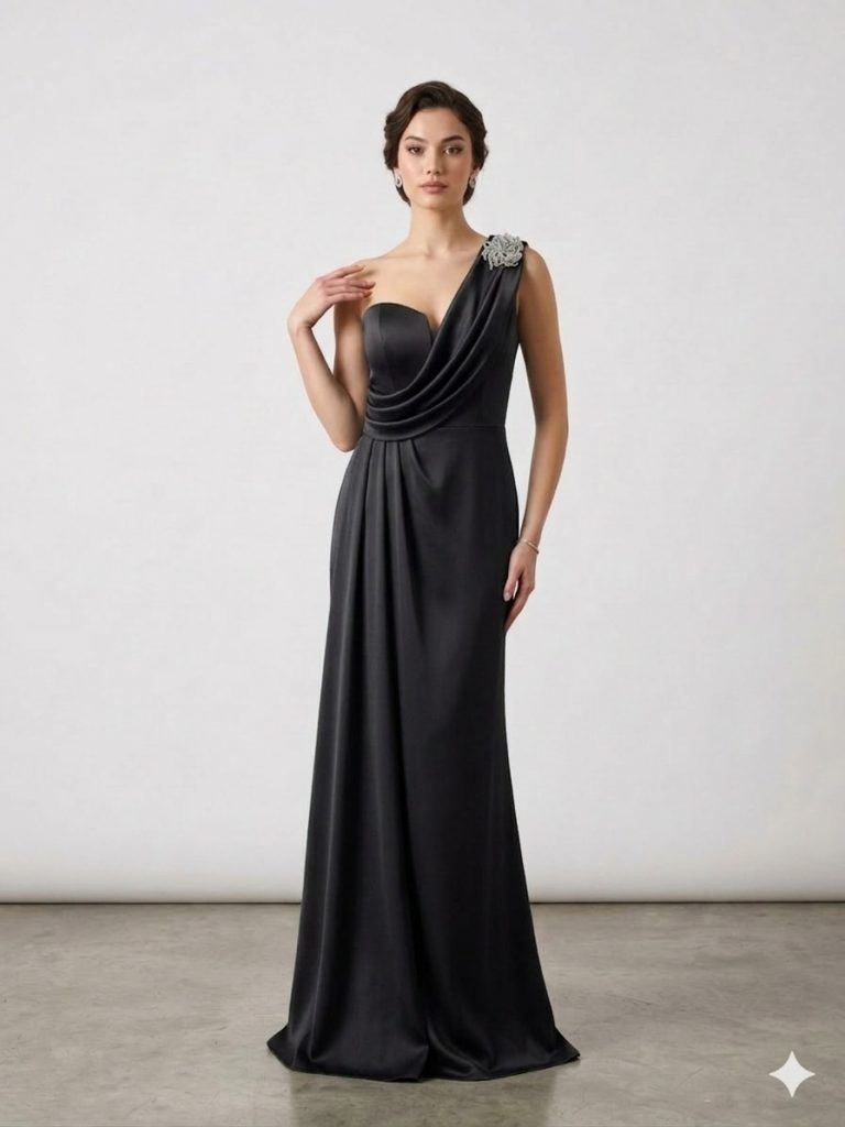 ALFABETA Aksesuar Detaylı Abiye Elbise 6017 - Siyah