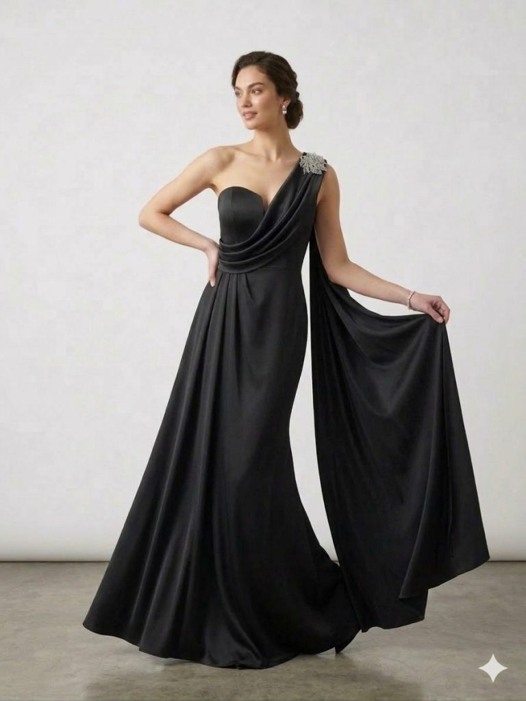 ALFABETA Aksesuar Detaylı Abiye Elbise 6017 - Siyah