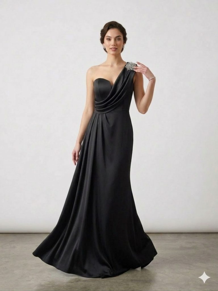 ALFABETA Aksesuar Detaylı Abiye Elbise 6017 - Siyah