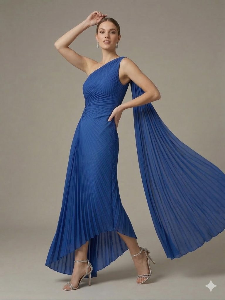 ALFABETA Bel Dekolteli Tek Omuz Abiye Elbise 6233 - İNDİGO