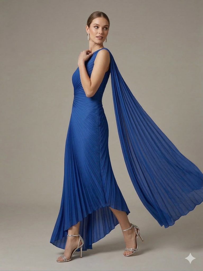 ALFABETA Bel Dekolteli Tek Omuz Abiye Elbise 6233 - İNDİGO