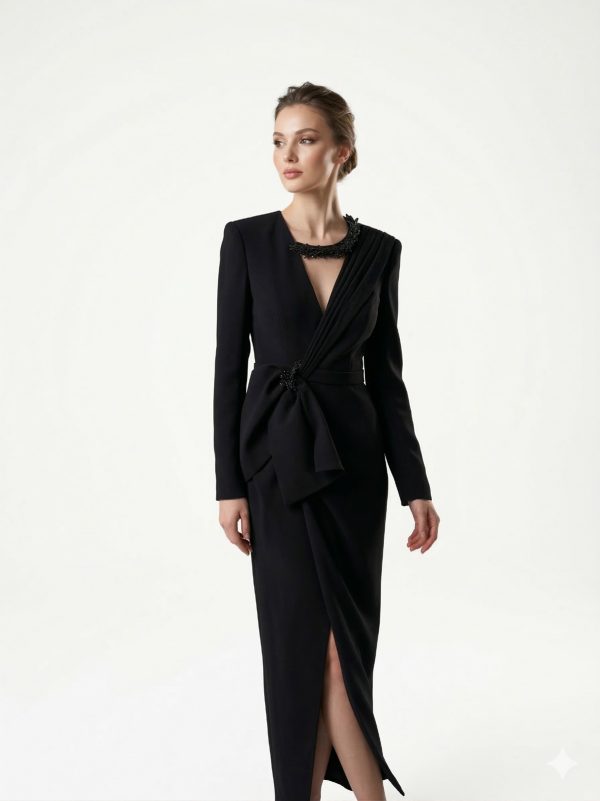 ALFABETA Aksesuar Detaylı V Yaka Abiye Elbise  6344