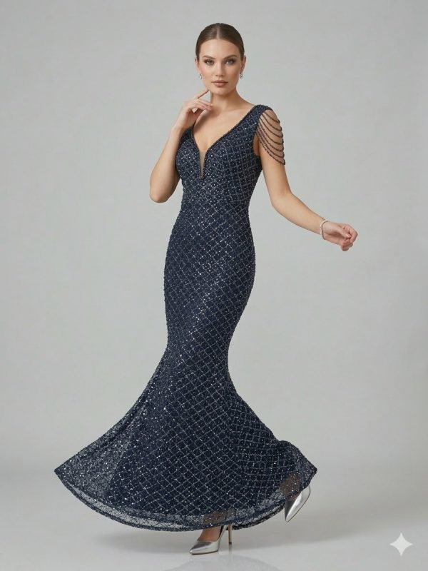 ALİN Kendinden Taş İşlemeli Abiye Elbise 1649