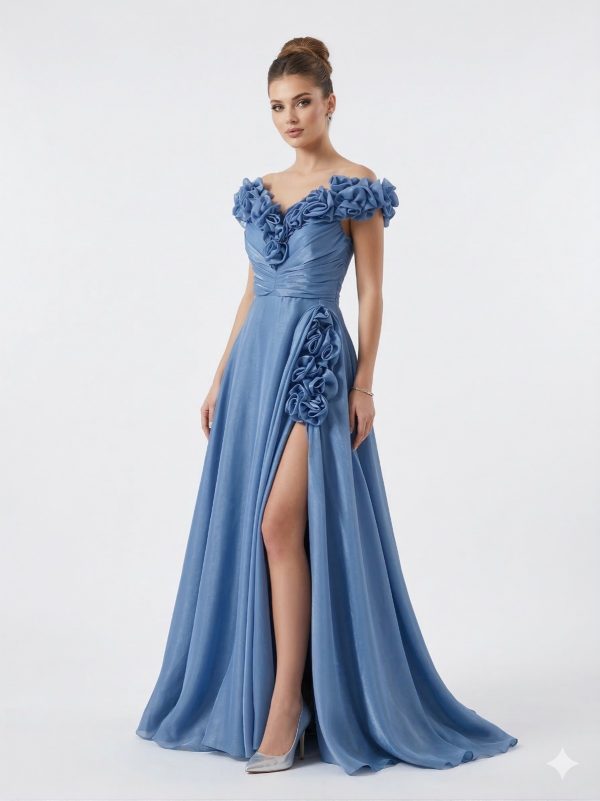 ALİN Güpür Detaylı Yırtmaçlı Abiye Elbise  1836