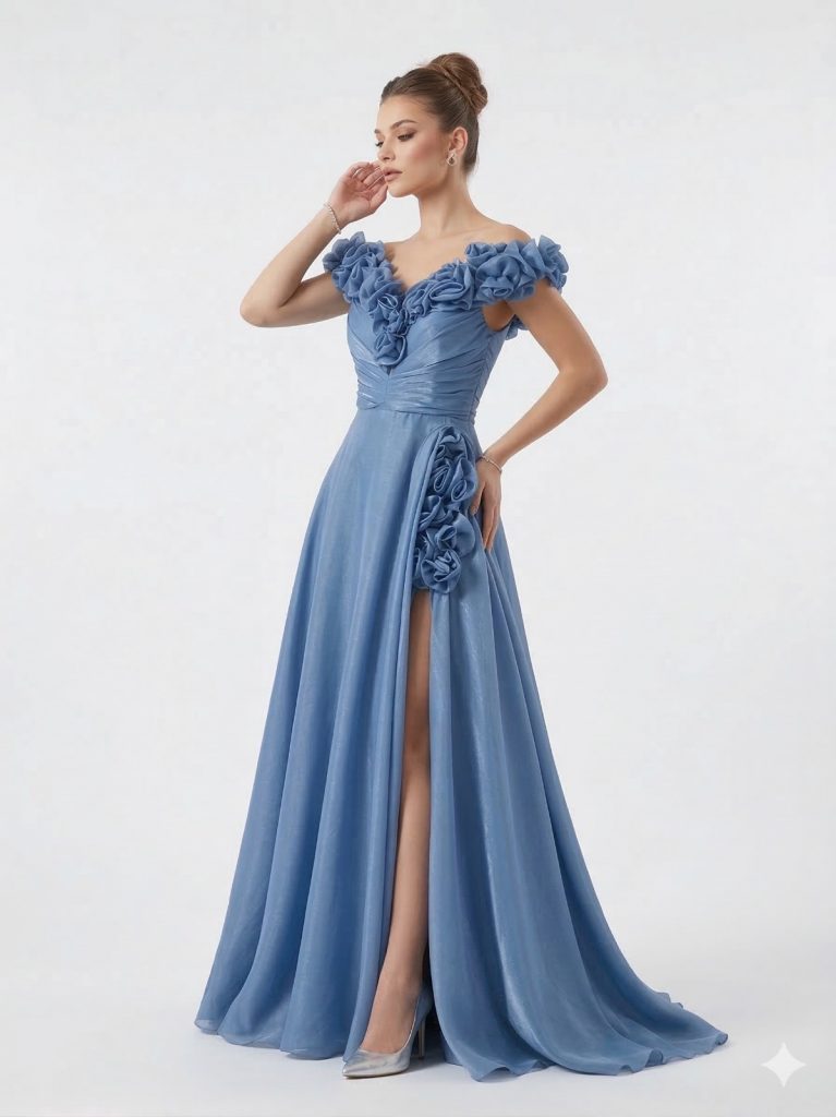 ALİN Güpür Detaylı Yırtmaçlı Abiye Elbise  1836