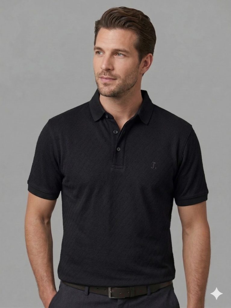 ALLEGRO Yakası Düğmeli Kolları Lastikli T-shirt  6720 - Siyah