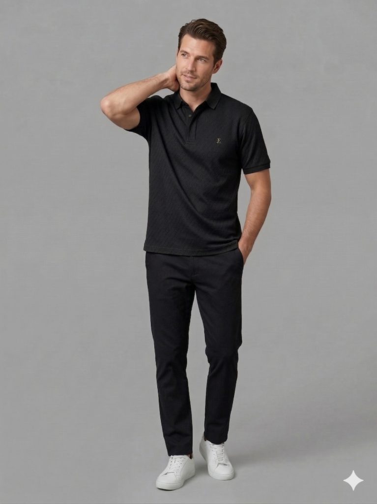 ALLEGRO Yakası Düğmeli Kolları Lastikli T-shirt  6720 - Siyah