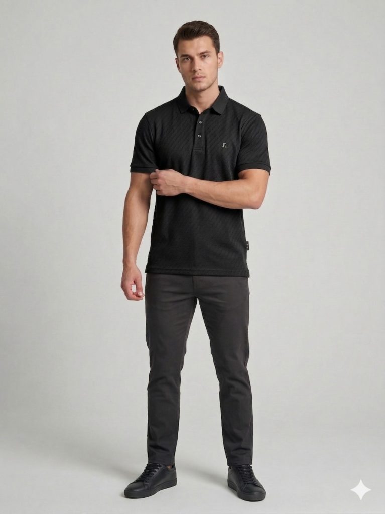 ALLEGRO Yakası Düğmeli Kolları Lastikli T-shirt  6720 - Siyah