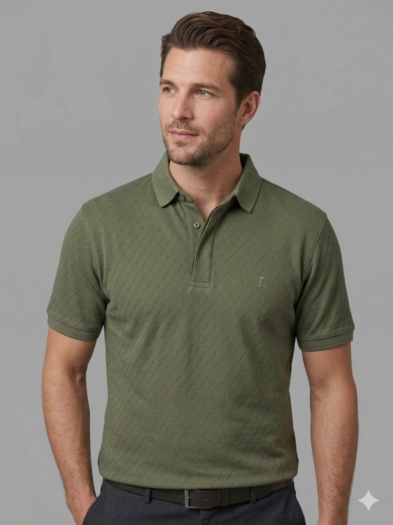 ALLEGRO Yakası Düğmeli Kolları Lastikli T-shirt  6720 - HAKİ