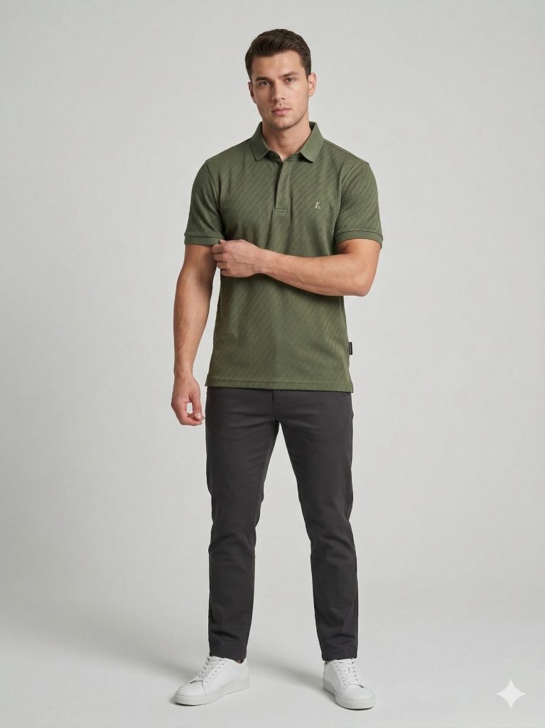 ALLEGRO Yakası Düğmeli Kolları Lastikli T-shirt  6720 - HAKİ