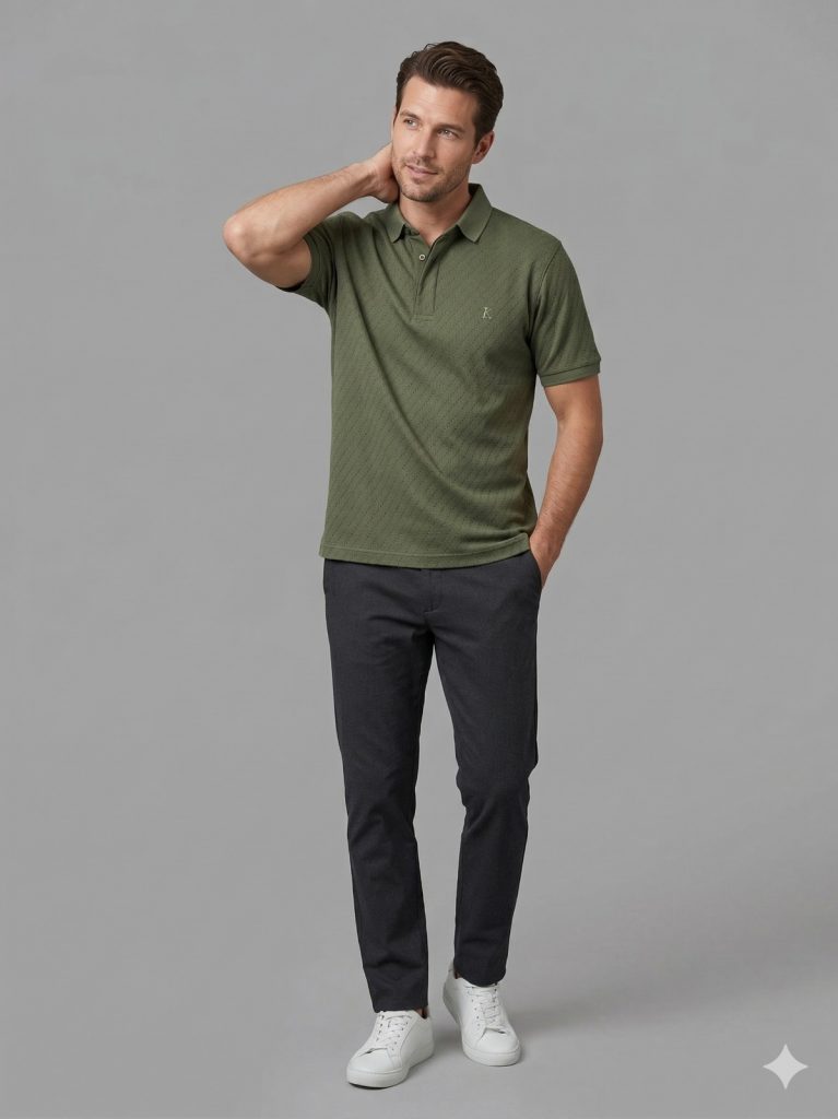 ALLEGRO Yakası Düğmeli Kolları Lastikli T-shirt  6720 - HAKİ