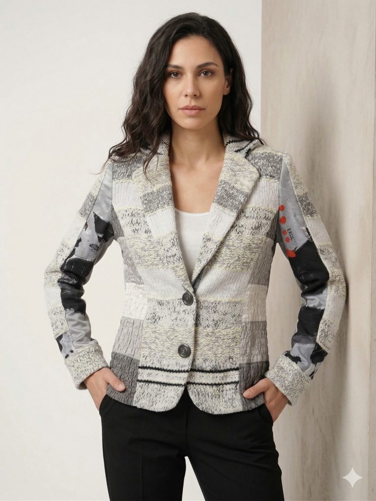 BDK Kendinden İşlemeli Triko Ceket 14428 - Beyaz