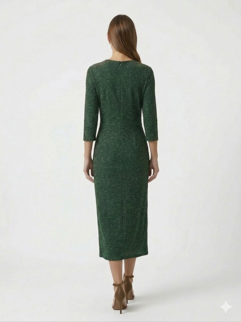 BEETHOVEN Simli Hafif V Yaka Abiye Elbise 0093 - YEŞİL