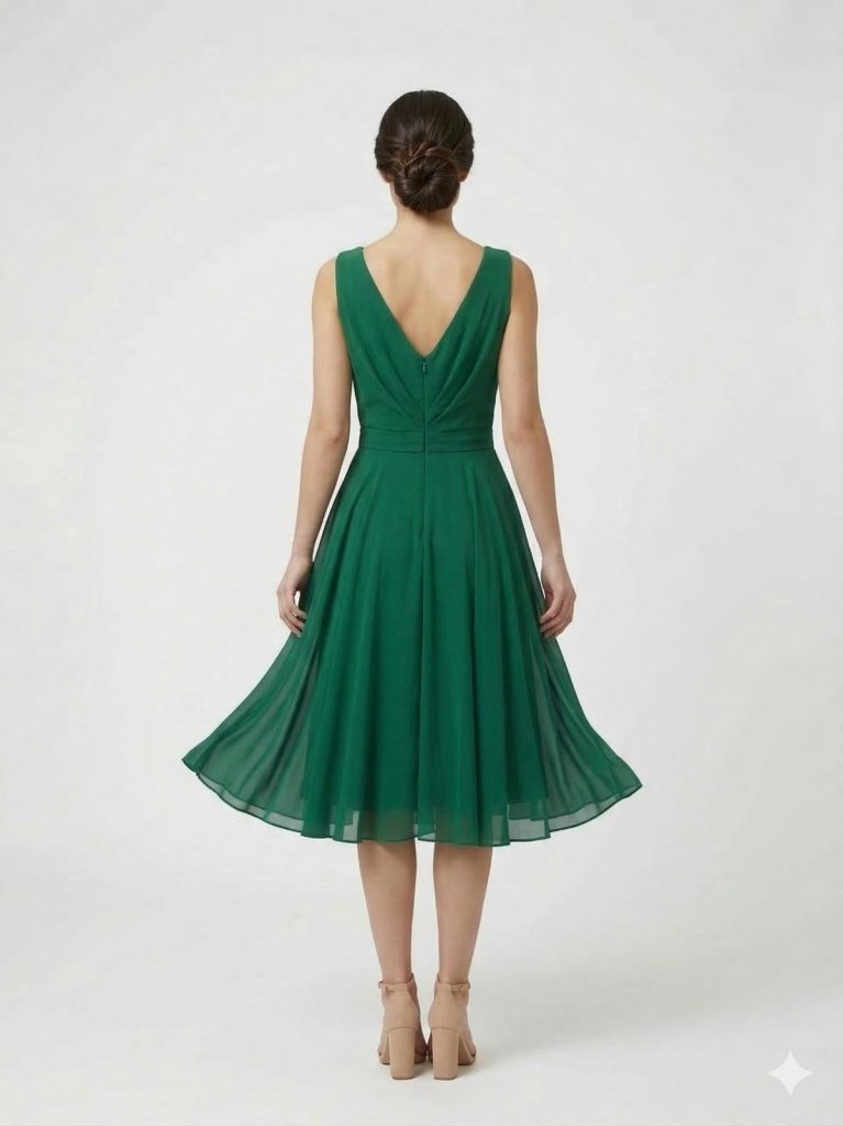 BİEN LİFE Kemer Detaylı Döküm Yaka Elbise 2418 - YEŞİL