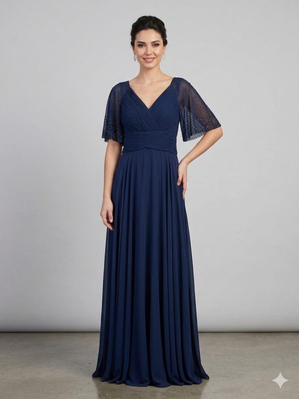 CANCECE SO LADY Kolları Taş Detaylı V Yaka Abiye Elbise 1029