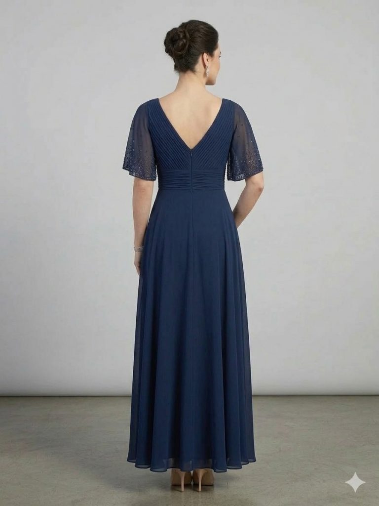 CANCECE SO LADY Kolları Taş Detaylı V Yaka Abiye Elbise 1029 - Lacivert