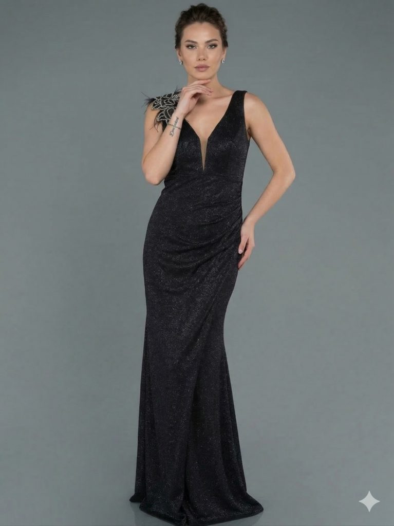 CANCECE SO LADY Aksesuar Detaylı Abiye Elbise  9085 - Siyah