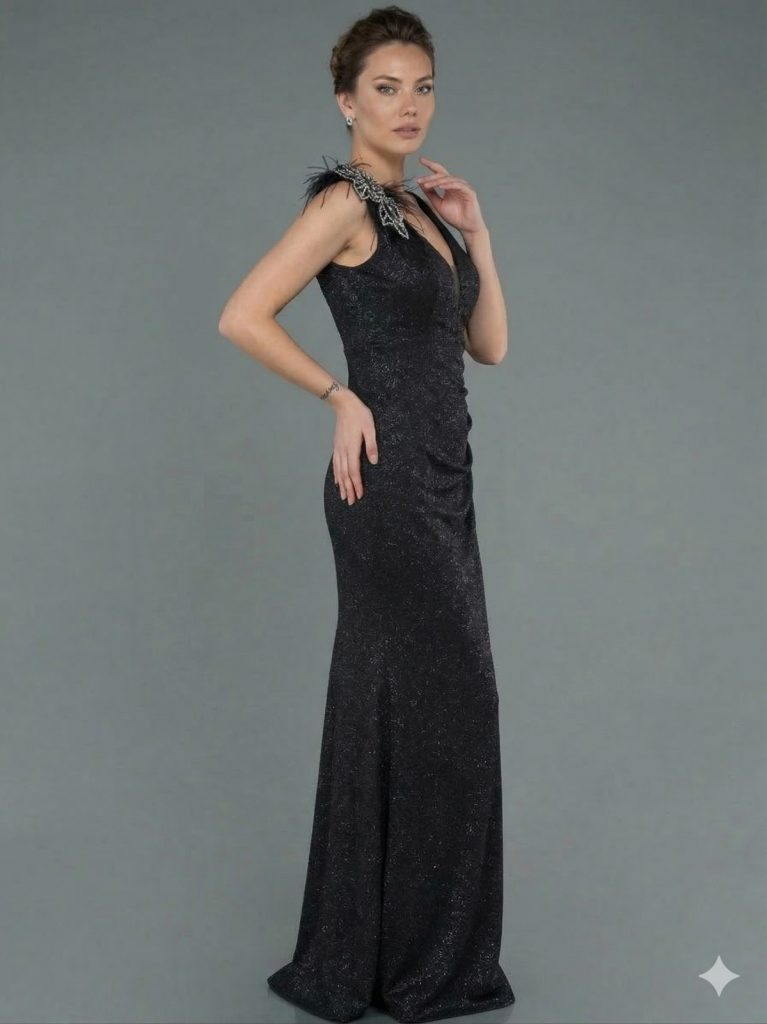 CANCECE SO LADY Aksesuar Detaylı Abiye Elbise  9085 - Siyah