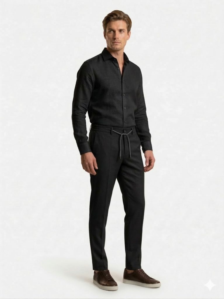 CASABA Beli Lastikli Bağcıklı Erkek Pantolon 9362 - Siyah