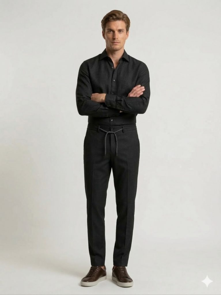 CASABA Beli Lastikli Bağcıklı Erkek Pantolon 9362 - Siyah