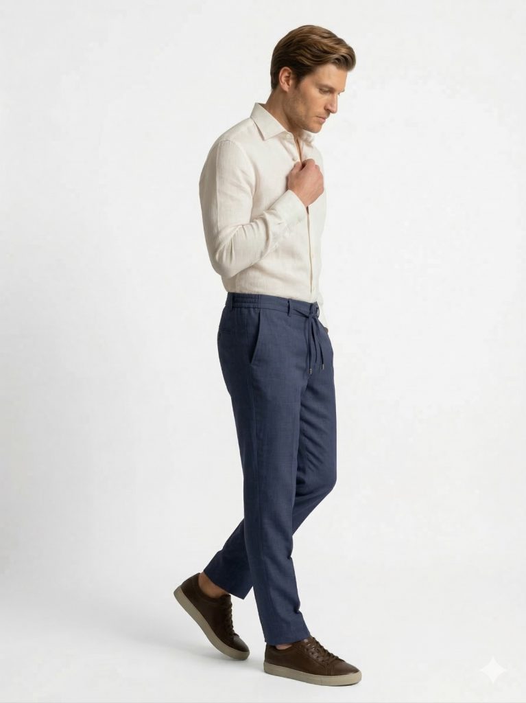 CASABA Beli Lastikli Bağcıklı Erkek Pantolon 9362 - Lacivert