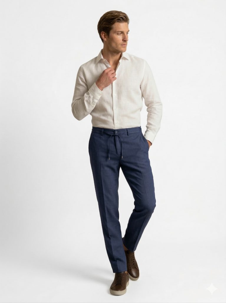 CASABA Beli Lastikli Bağcıklı Erkek Pantolon 9362 - Lacivert