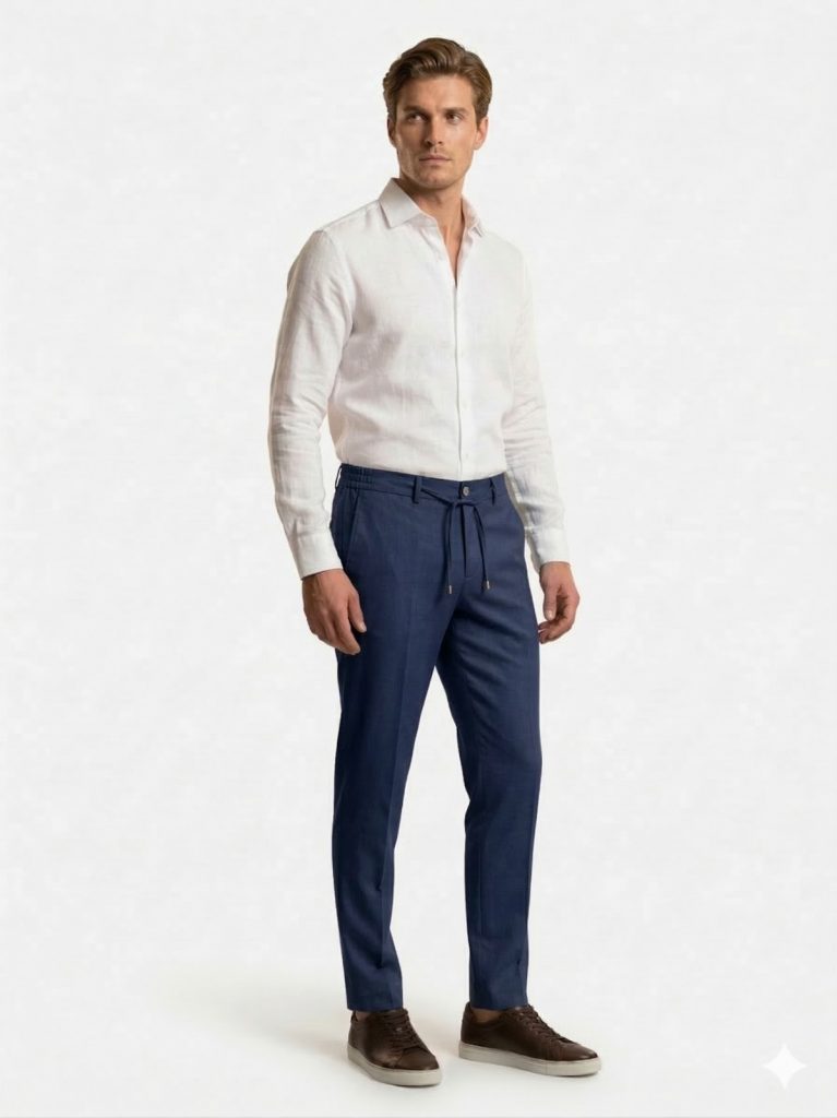 CASABA Beli Lastikli Bağcıklı Erkek Pantolon 9362 - Lacivert