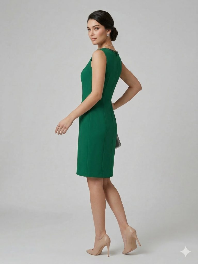 CITYMOD Kendinden Taş İşlemeli Elbise  2347 - YEŞİL