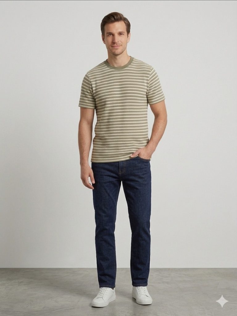 DİOR Çizgi Detaylı Triko T-shirt  2617306 - HAKİ