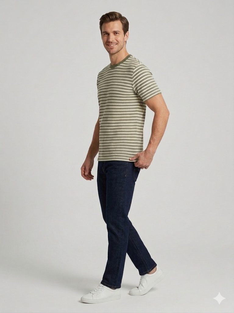 DİOR Çizgi Detaylı Triko T-shirt  2617306 - HAKİ