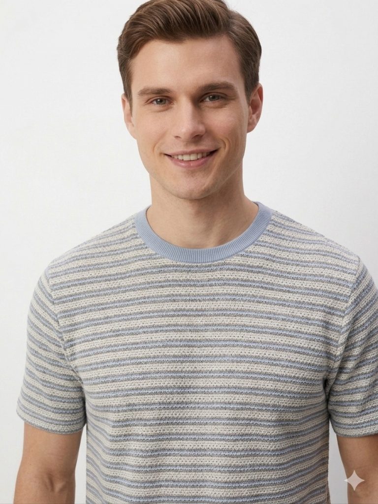 DİOR Çizgi Detaylı Triko T-shirt  2617306 - MAVİ