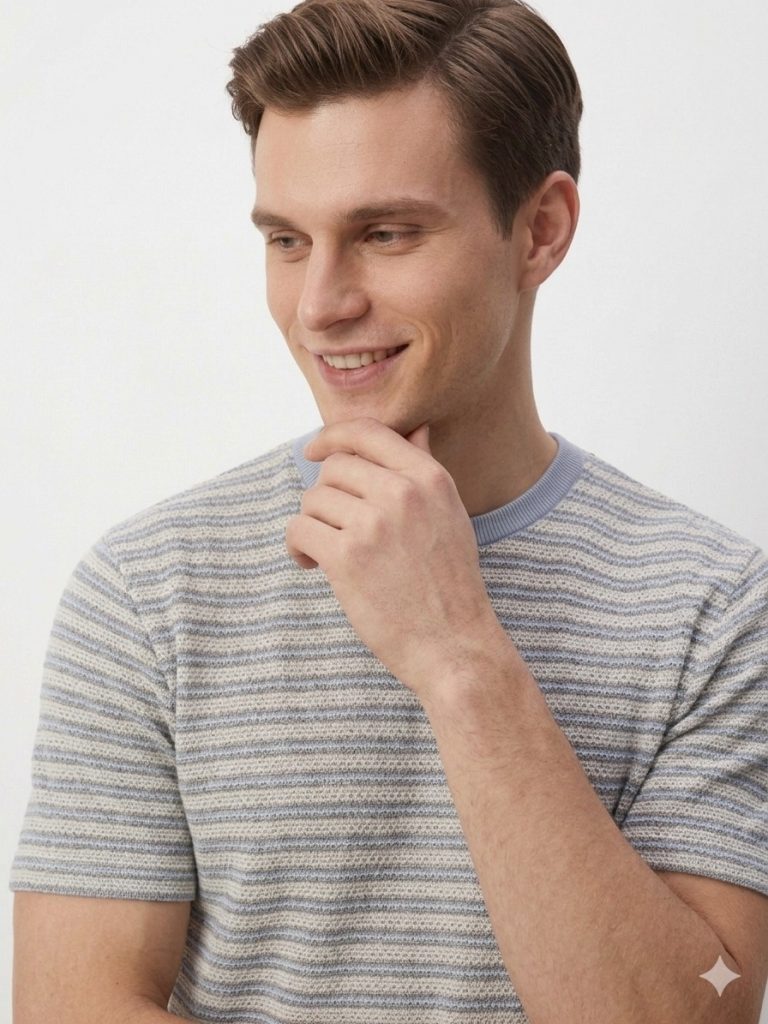 DİOR Çizgi Detaylı Triko T-shirt  2617306 - MAVİ