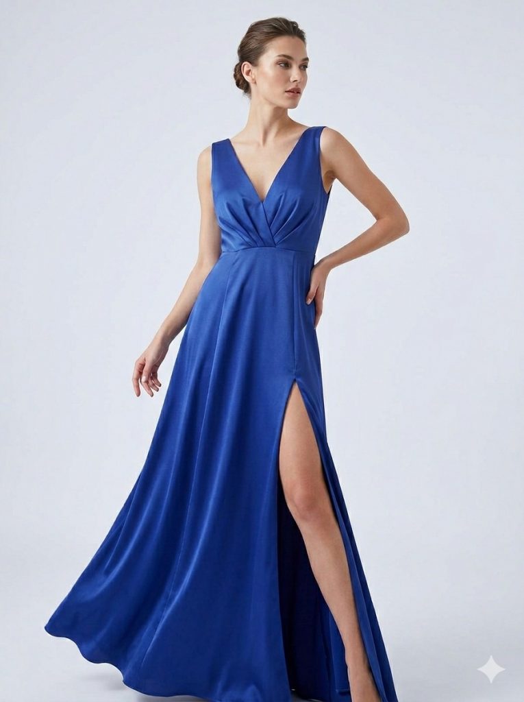 DORİDORCA Sırt Dekolteli Yırtmaçlı Elbise 4034