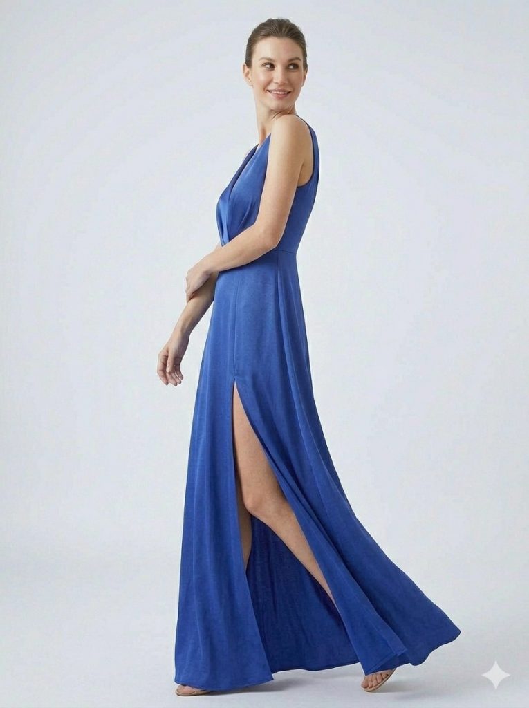 DORİDORCA Sırt Dekolteli Yırtmaçlı Elbise 4034