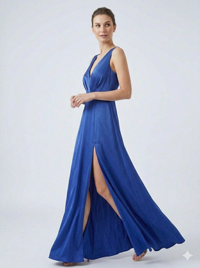 DORİDORCA Sırt Dekolteli Yırtmaçlı Elbise 4034